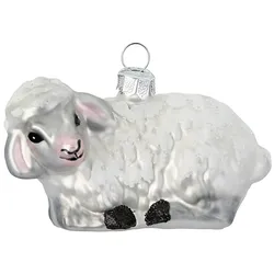Christbaumschmuck Glas 8,5cm Schaf Figur Handbemalt Weihnachtsbaum Anhänger Weihnachten Christbaumanhänger Weihnachtsbaumschmuck Bauernhof Tiere Weiß