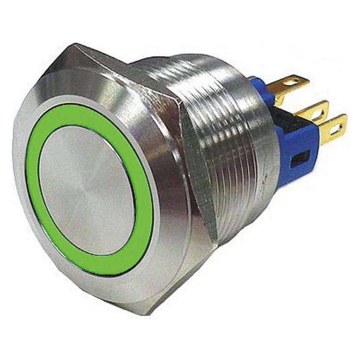 RS PRO Switch Pushbutton Stainless Green ring (8118493)