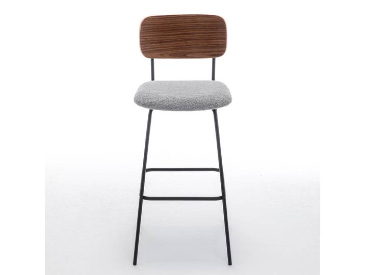 Meet Tabouret de bar LISA - Dossier Noyer - Revêtement tissu gris - Lot de 2