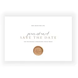 Save The Date Karte: Save the Date mit Siegel in Weiß
