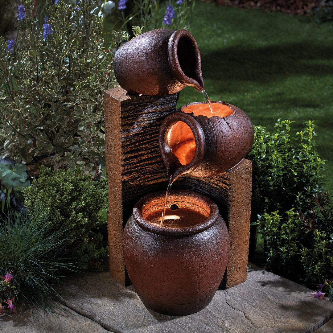 Dakota Fields Milpara Outdoor Weather Resistant Cascade Fountain with Lights 64.5cm H X 34.5cm W X 31.5cm D