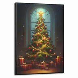 LEINWAND Bilder mit Rahmen - Weihnachtsbaum - Geschenk - Winter - 70x100