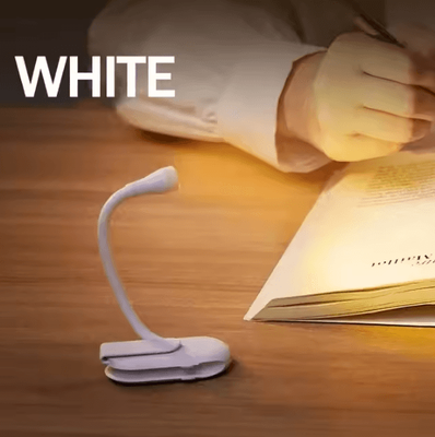 Inspire Curations USB Rechargeable Mini Clip On Book Light 360 Adjustable Dimmable Reading Lamp white