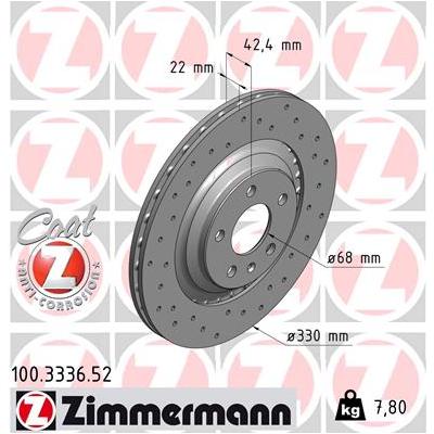 ZIMMERMANN Bremsscheibe SPORT COAT Z 100333652 Hinterachse Gelocht 330mm 22mm für VAG