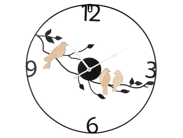 Wanduhr GILDE Wanduhr rund Vögel auf Ast schwarz H. 50 cm , schwarz, B:50cm H:50cm T:3cm, Wanduhren, Wanduhr