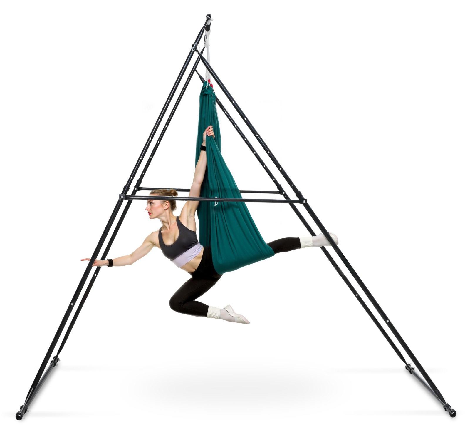 Aerial-Yoga-Schaukelgestell - Yoga-Hängematte - 6 m Länge - 200 kg Tragkraft - Dreieckige Konstruktion - EVA-Schaum - 4-fach horizontal - 6-fach vertikal - Grün