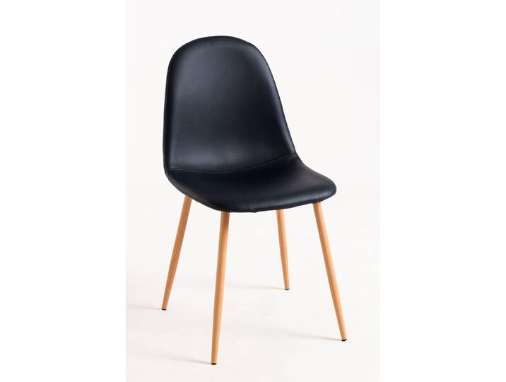 4er Set Teok Kunstleder Stühle - Schwarz