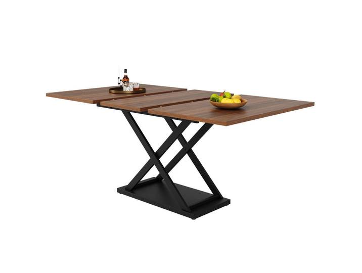 Redom Esstisch, MDF ausziehbar 120-160/80/75 cm mit Metallgestell in Kreuzform, Walnussfarben/Schwarz, Rechteckig, 80x75x120 cm, Esszimmer, Esstische