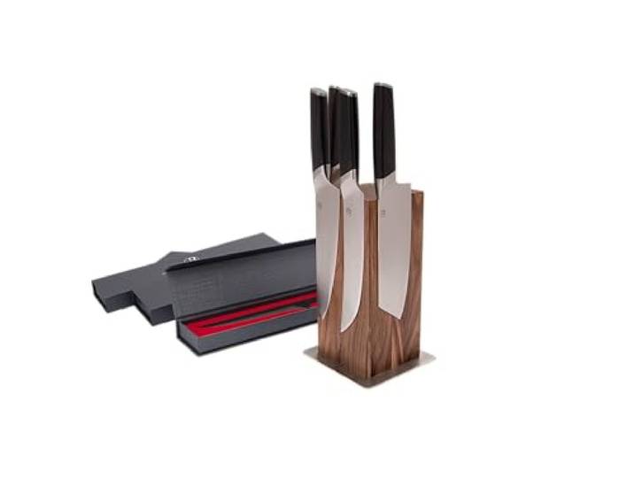 BABOSSA® Original Messerset mit Magnetischem Nussbaumholz Messerblock 4-tlg Küchenmesser Set aus 3-lagigem Spezial-Messerstahl (440C Kernstahl) Chefmesser, Allzweckmesser, Nakiri, Fleischmesser