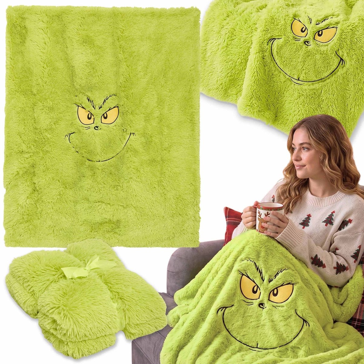 Grinch Kerst Pluche Deken, Groene Zachte Harige Sprei, 130 x 160 cm