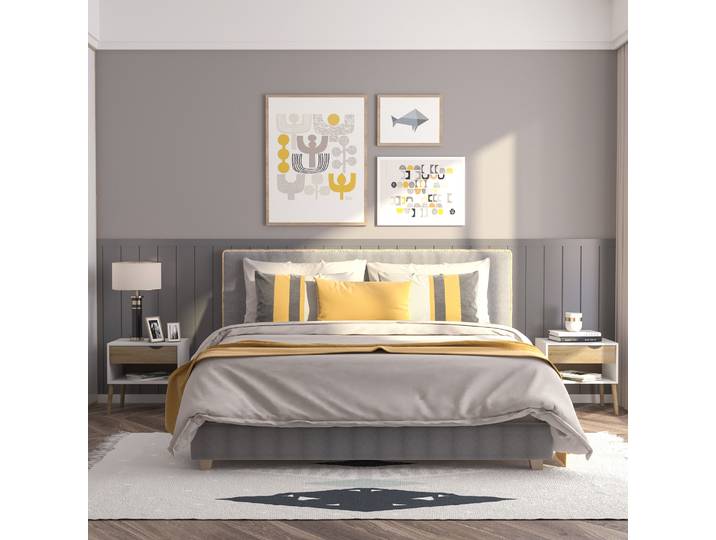 HOMCOM Set of 2 Bedside Tables with Drawer and Shelf, Modern Nightstand, End Table for Bedroom, Living Room