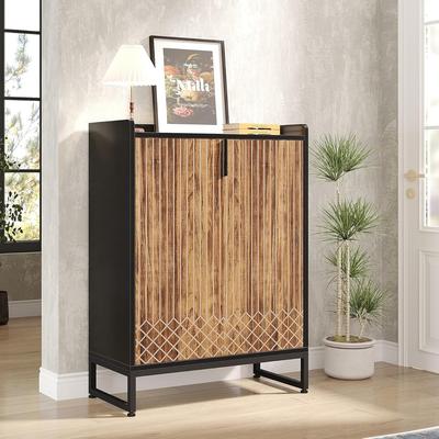Jiallo "29"" Brown & Black Shoe Cabinet with Doors, 5 Tiers"