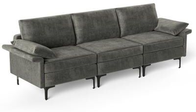 Costway Large 3-Seat Sofa Sectional with Metal Legs for 3-4 people-Gray