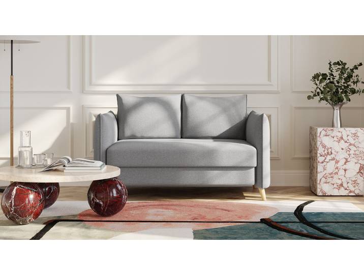 BRUNO Schlafsofa 160cm in Hellgrau Pillow stabiles Massivholz & Boxspringkomfort