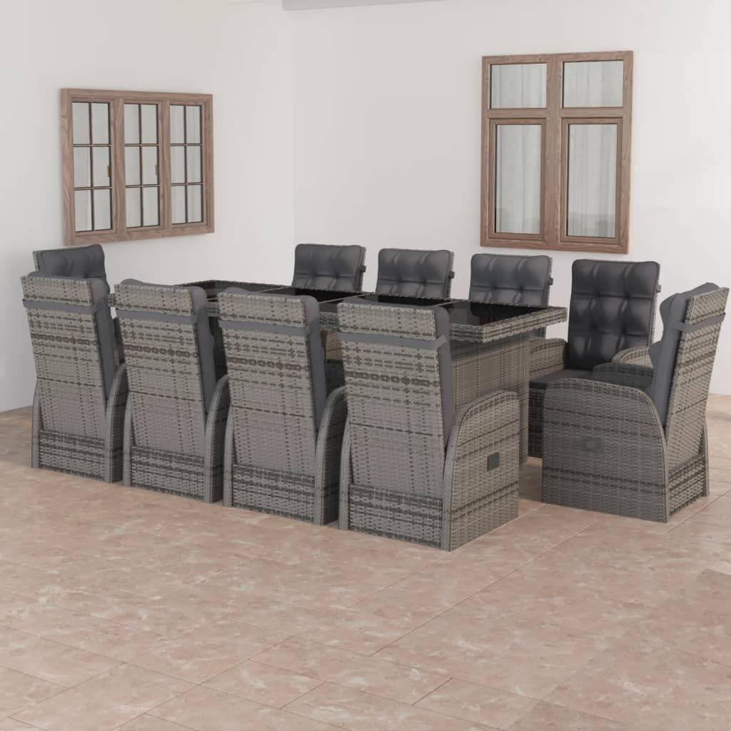 Gartenmöbel-Set, 11-teilig - Grau, aus Poly-Rattan - Stahlrahmen, pulverbeschichtet