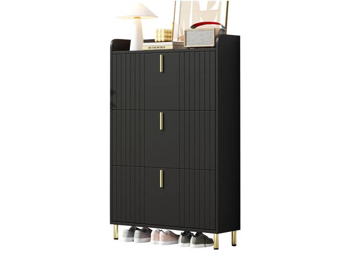 Modfu Schuhschrank aus MDF 80x23x123.5cm in Schwarz mit Anti-Kipp-Vorrichtung, 80x123.5x23.5 cm, Garderobe, Schuhaufbewahrung, Schuhschränke