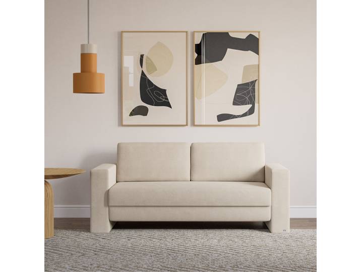 BRUNO Schlafsofa 140cm in Beige Kubus stabiles Massivholz & Boxspringkomfort