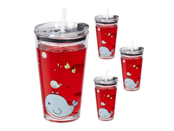 Relaxdays 4x verres pour enfant motif de baleine