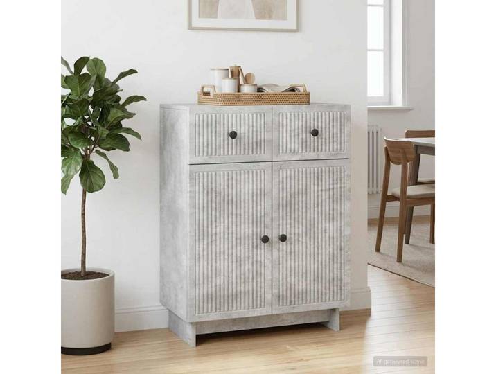 furnicato Sideboard 66 x 34,5 x 90 cm Betongrau (1 St), Buffet mit Metallgriffen, Schublade und Wandbefestigung für Wohnraum