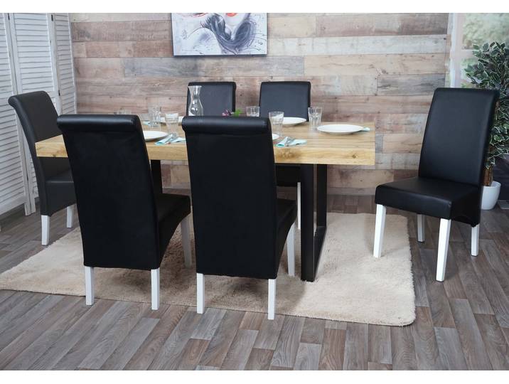 6er-Set Esszimmerstuhl Küchenstuhl Stuhl M37 Leder, schwarz, weiße Füße