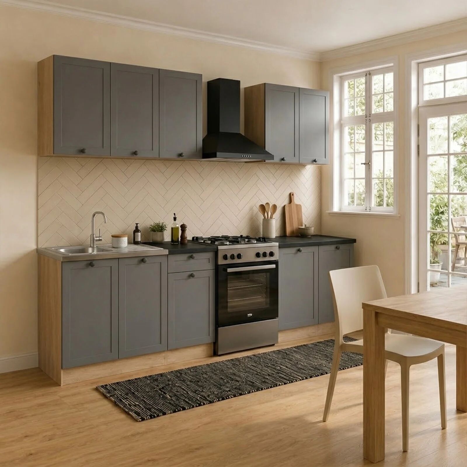 garneroarredamenti Cucina lineare 240cm completa componibile antracite rovere Camaiore