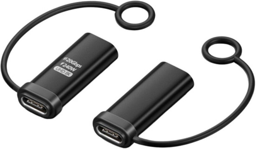 INF Type-C Buchse-zu-Buchse Wende-Lanyard-Adapter, Beidseitig 20GB, Schwarz, ABS+Aluminium