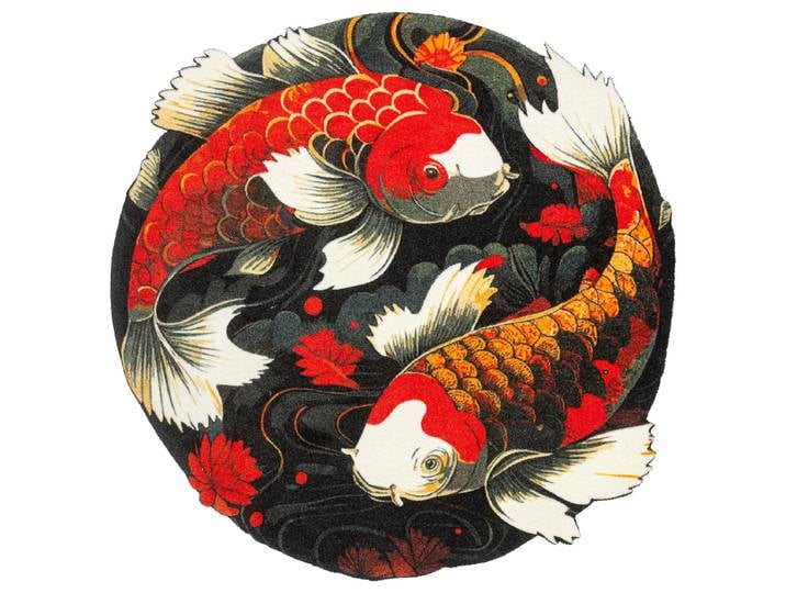 Tapis de propreté Koi Couple rond Ø 120cm Noir