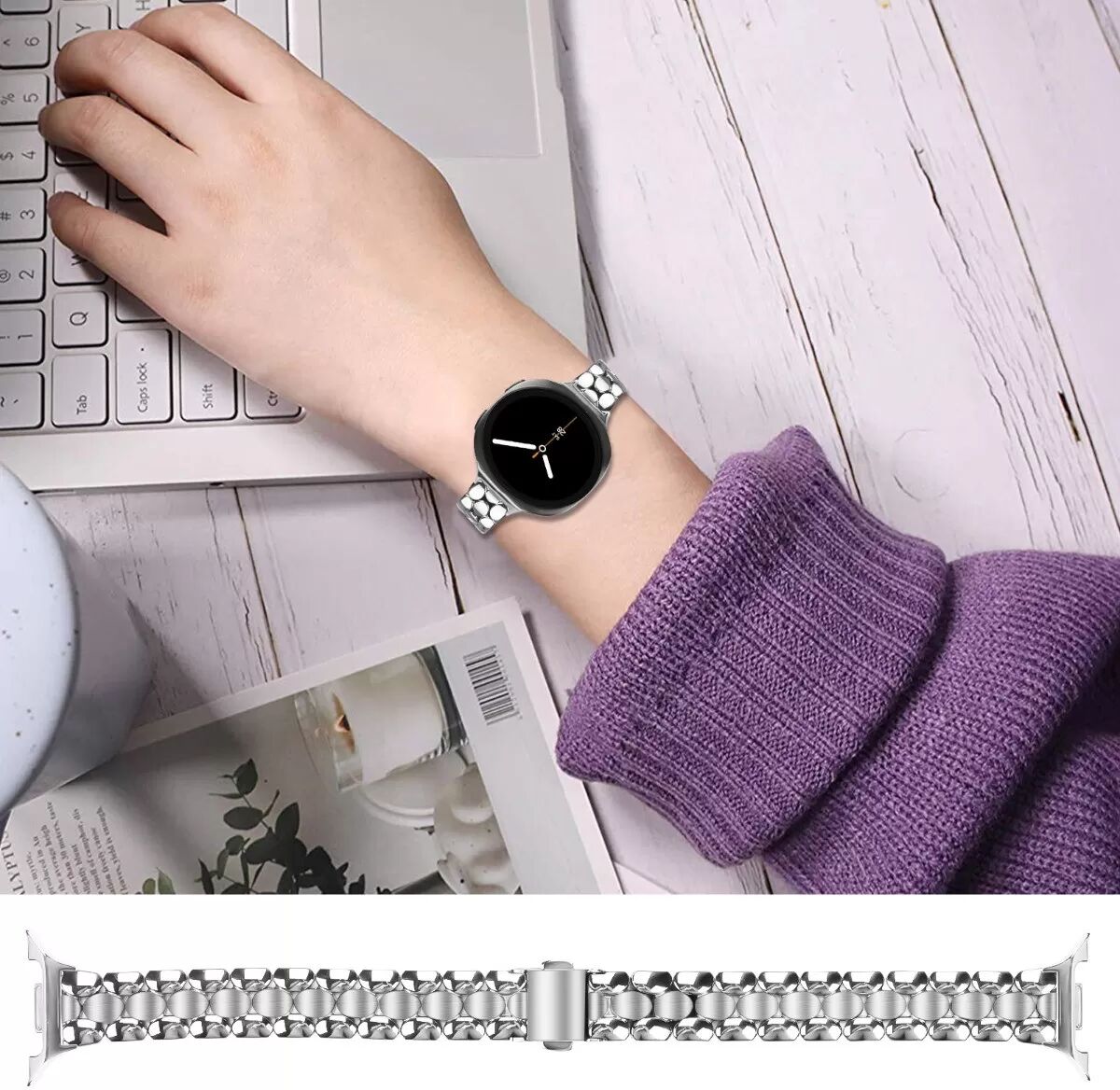 INF Elegantes Perlen-Edelstahlarmband kompatibel mit Samsung Galaxy Watch 8/8 Classic Silber