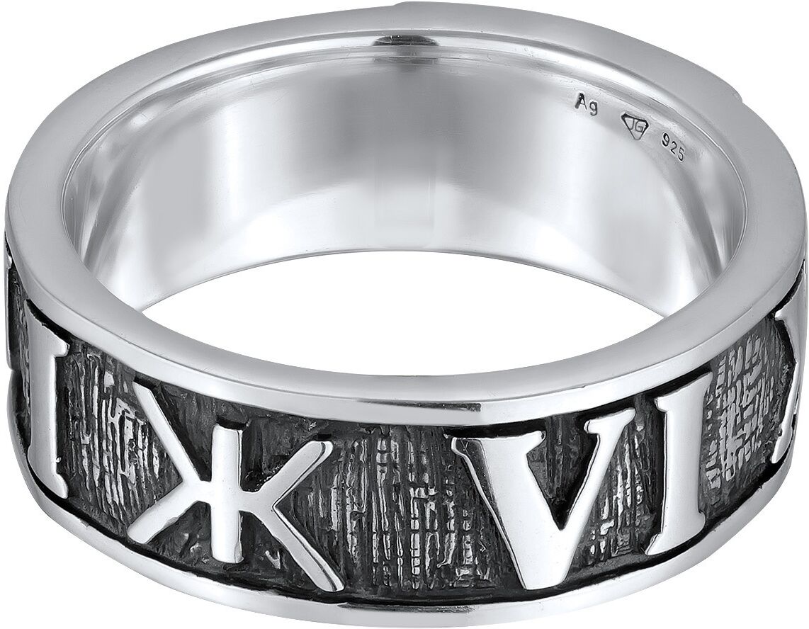 Silberring KUZZOI "Ring Siegelring Römische Zahlenfolge Emaille 925 Silber" Gr. 62, silber, Fingerringe, Herren, 62, Silber 925 (Sterlingsilber), Silberring