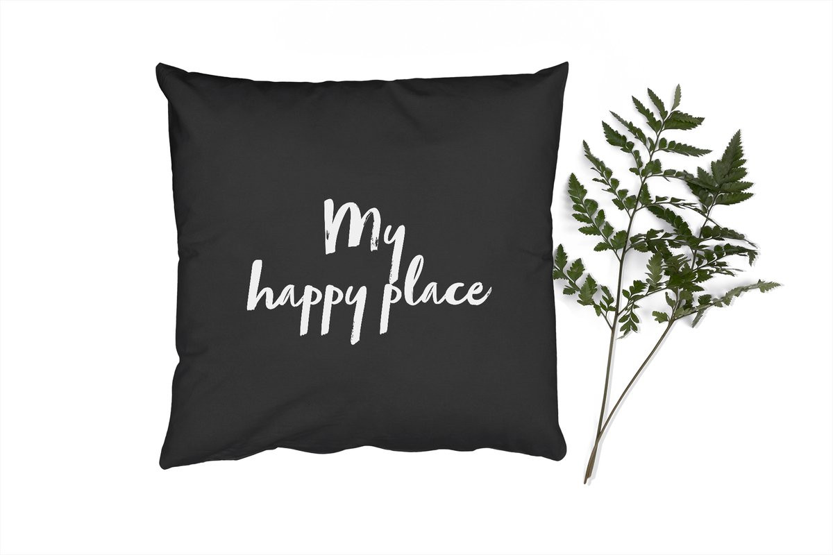 PillowMonkey Sierenkussen My Happy Place met tekst - 50 x 50 cm