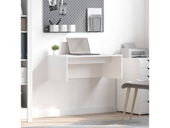 Bureau mural blanc bois ingénierie 80x45x30 cm bureau suspendu design épuré compact