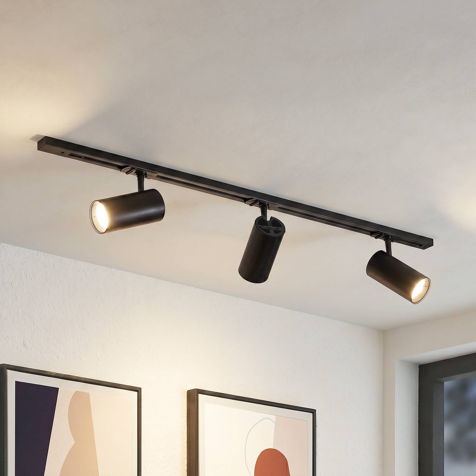 Lindby Schienensystem Linaro Ø7cm, 3-flg., LED, schwarz, CCT Lindby, dimmbar, schwarz, für Arbeitszimmer / Büro, Aluminium, Modern