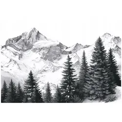FOTOTAPETE Gebirge Wald Schwarzweiß 250x175 cm
