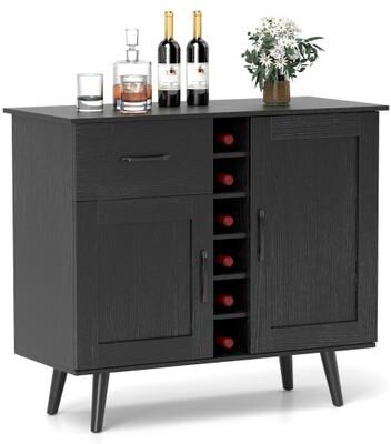 Costway Modern Wine Bar Buffet Cabinet with 6-Bottle Wine Rack-Black