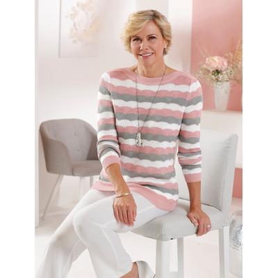 Strickpullover CLASSIC "Pullover", Damen, Gr. 44, rosa (hortensie, steingrau, geringelt), 100% Polyacryl, gemustert, gestreift, mehrfarbig, Pullover Strickpullover