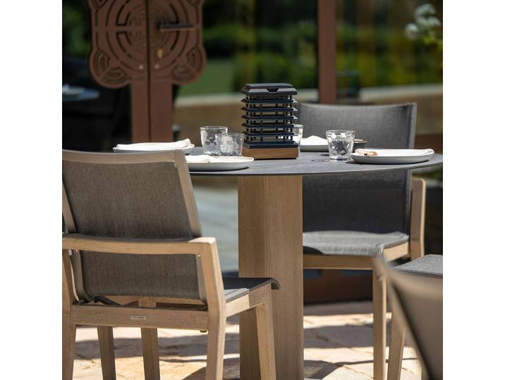Les Jardins LED-Solartischleuchte Tekura aus Teak-Holz Tekura, dimmbar, alu / grau / zink, Holz, Solarleuchten