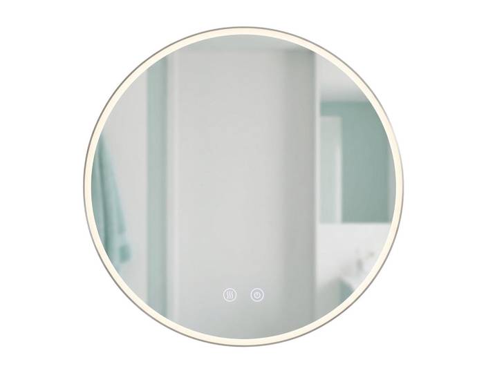 Relaxdays Badspiegel Silber LED dimmbar beschlagfrei 70 cm, Transparent, Glas, Metall, Kunststoff, 70x70x3 cm, Badezimmer, Badezimmerspiegel, Badspiegel