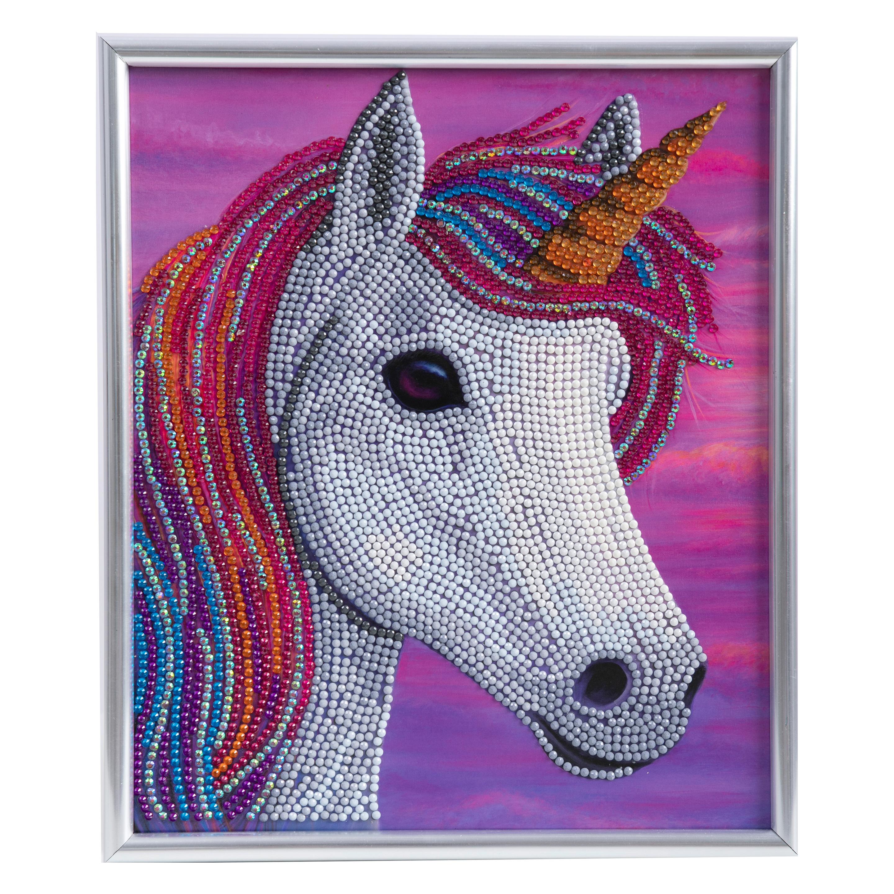 Craft Buddy Einhorn, 21x25cm Bild mit Rahmen Crystal Art (CAM-32-WHITE)