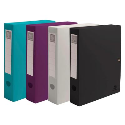 Exacompta 59830E 8x Archivbox A4 mit Druckknopf, Rückenbreite 60mm, Recycling-PP, TitanFarben sortiert