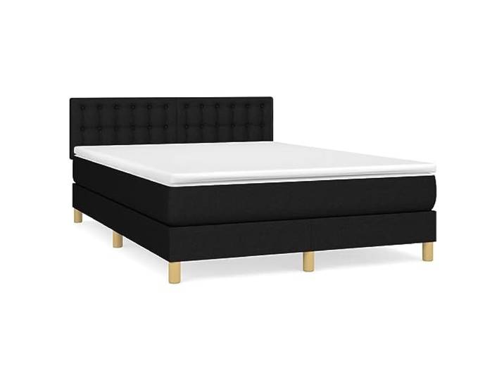 PUGYNBK Boxspringbett, Textilmatratze, Schwarz, 140 x 200 cm Verstellbares Kopfteil, Taschenfederkerne, mittlere Festigkeit, atmungsaktiv, inklusive Handbuch (evtl. nicht in deutscher