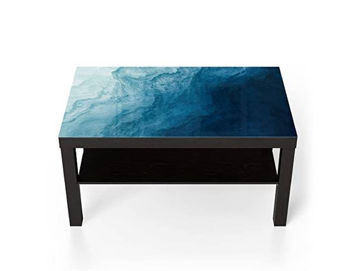 DEQORI Glastisch schwarz groß 90x50 cm Motiv Aufgewühlte Wellen ausgefallener Beistelltisch aus Glas Hochglanz Couchtisch fürs Wohnzimmer moderner Couch Tisch mit Design