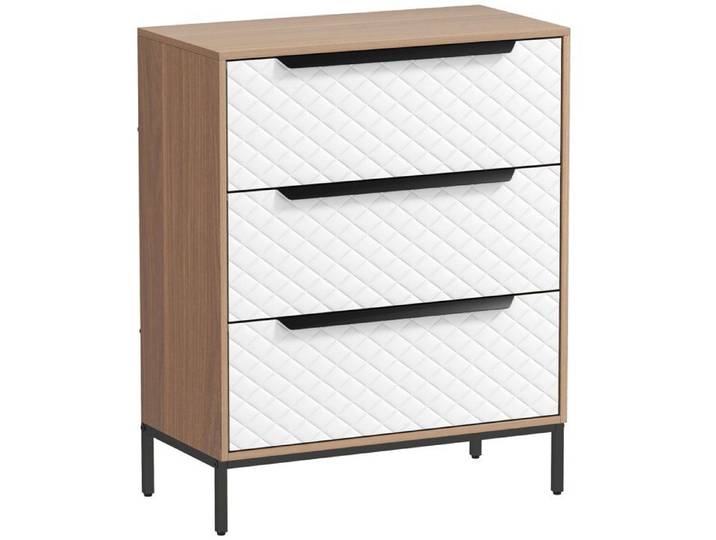 YWJ Commode à 3 tiroirs en tissu avec motifs en losange pour salon bureau dressing disponible en couleur naturelle et blanche