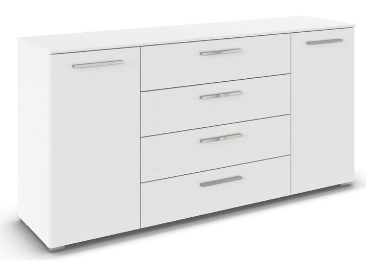 Kombikommode RAUCH Sideboard Schubkommode Kommode MONTCLAR Front Dekor/Hochglanz/Glas , alpinweiß, griffe chrom, B:160cm H:81cm T:42cm, Holzwerkstoff, Sideboards, Kombikommode, 2-türig, 4 geräumige Schubladen, viele Griffvarianten MADE IN GERMANY