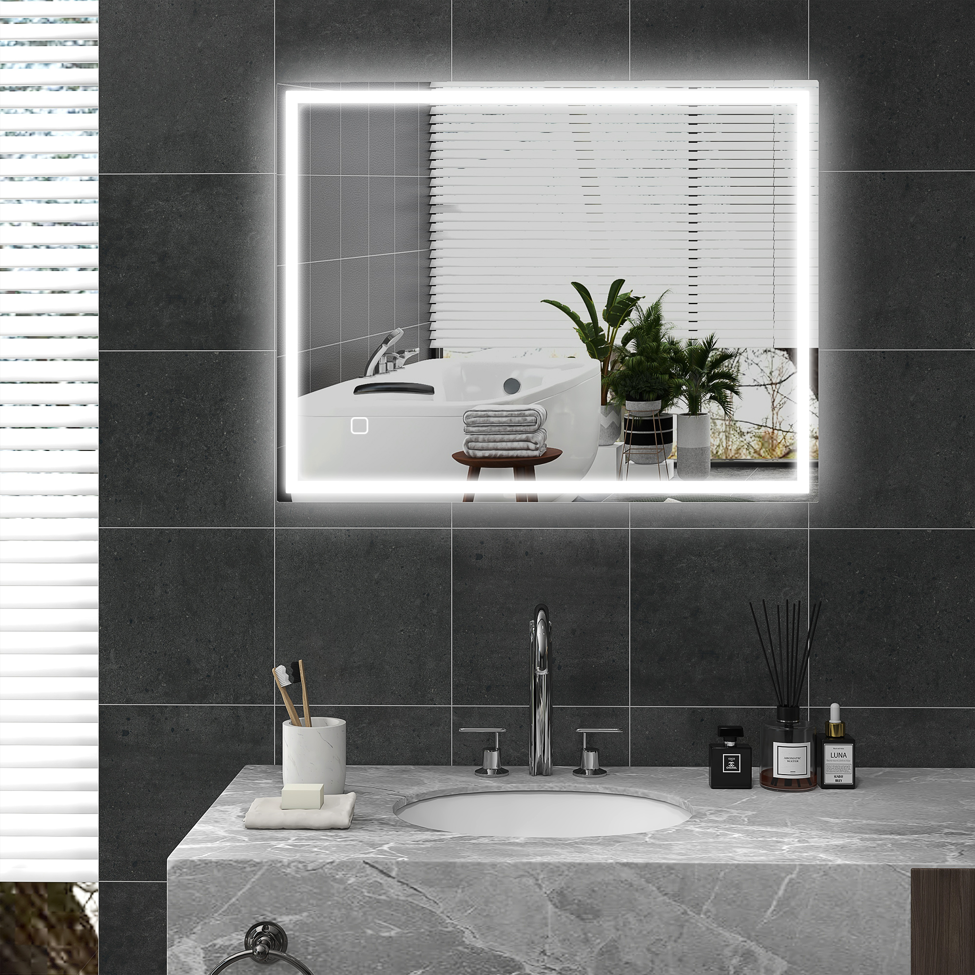 Homcom Specchio da bagno illuminato 90x70 cm Specchio LED da parete con funzione memoria 3 temperature colore Argento   Aosom Italy