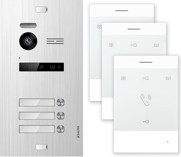 Balter EVO Silber Video Türsprechanlage EVO-TALK 2-Draht BUS Komplettsystem für 3 Teilnehmer
