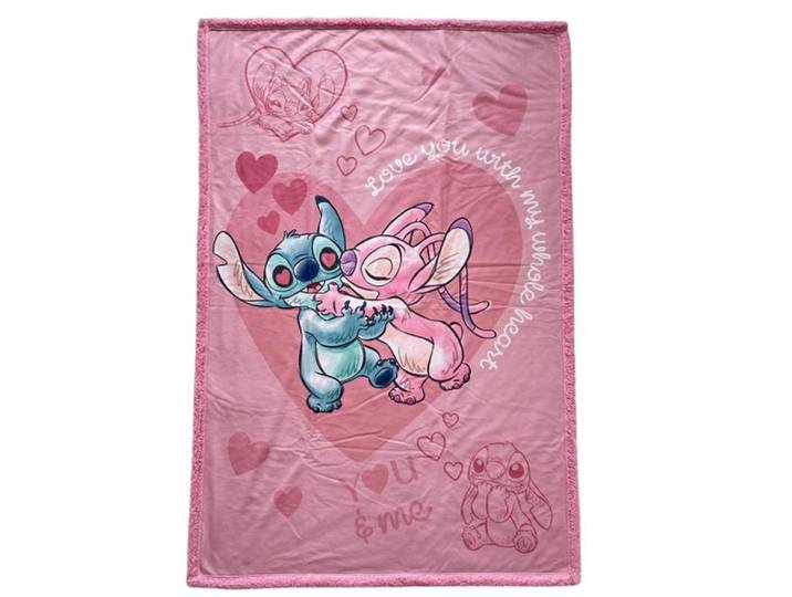 Homadict Plaid Sherpa 100X150 cm Stitch Et Angel Bisou