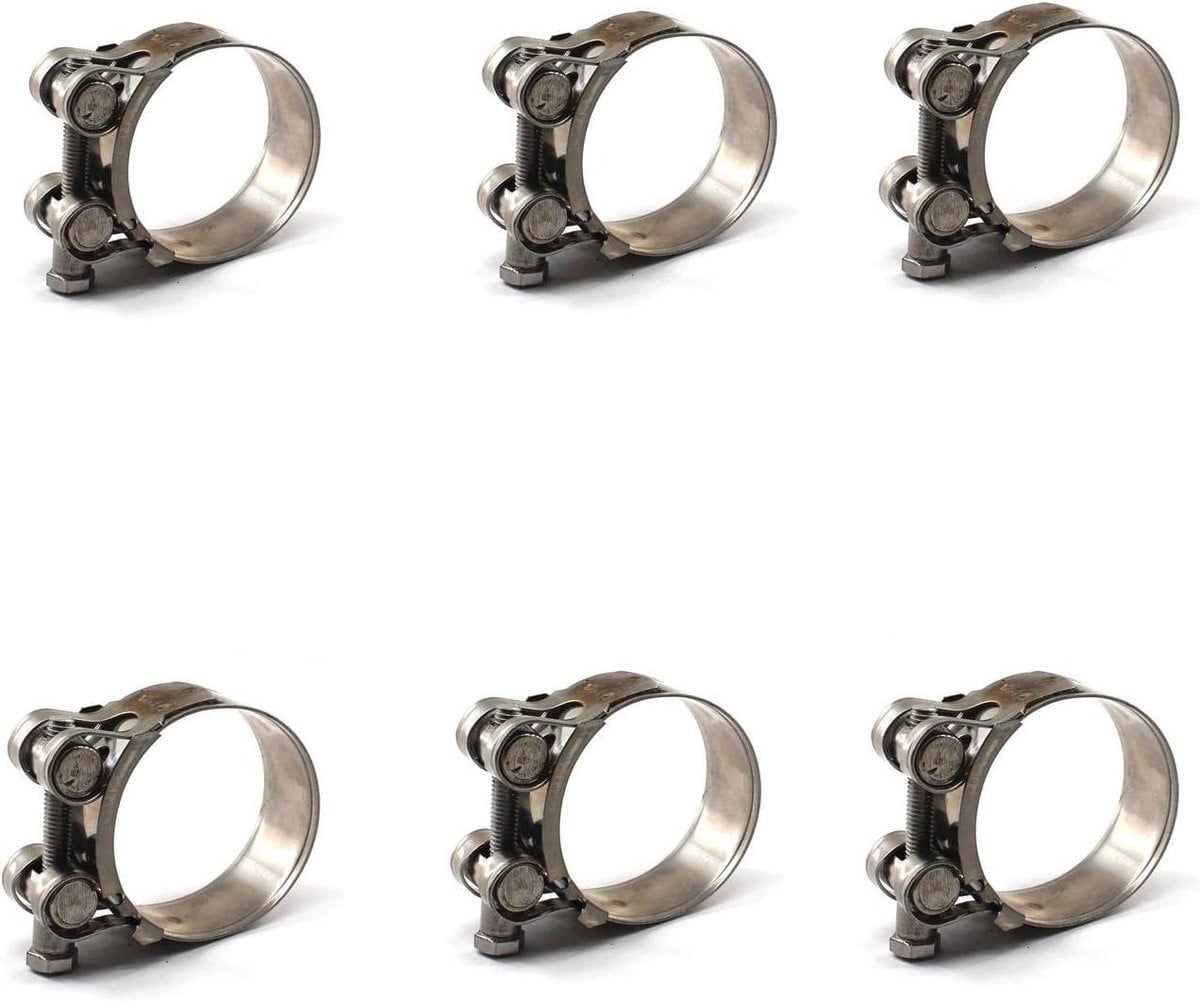 Set van 6 slangklemmen van 304 roestvrij staal, 29-31mm, zilver