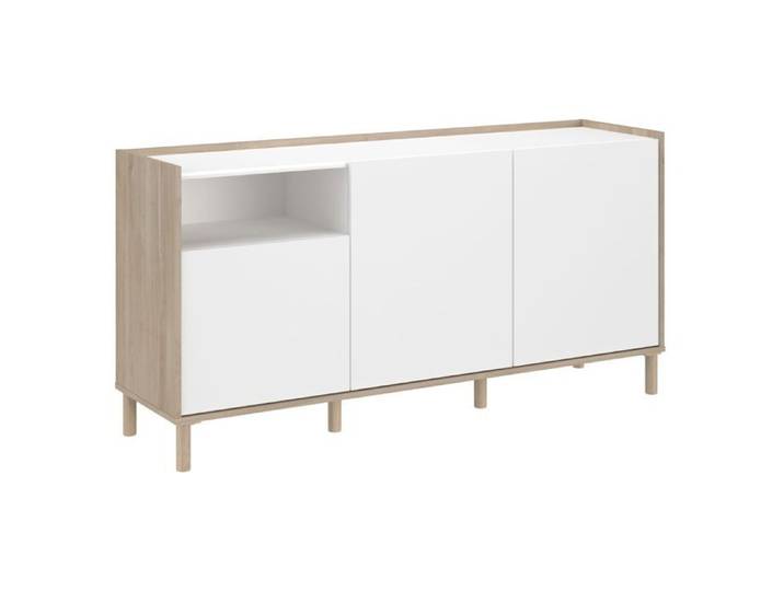Buffet 3 portes 1 niches blanc et aspect bois clair - ORPHÉE