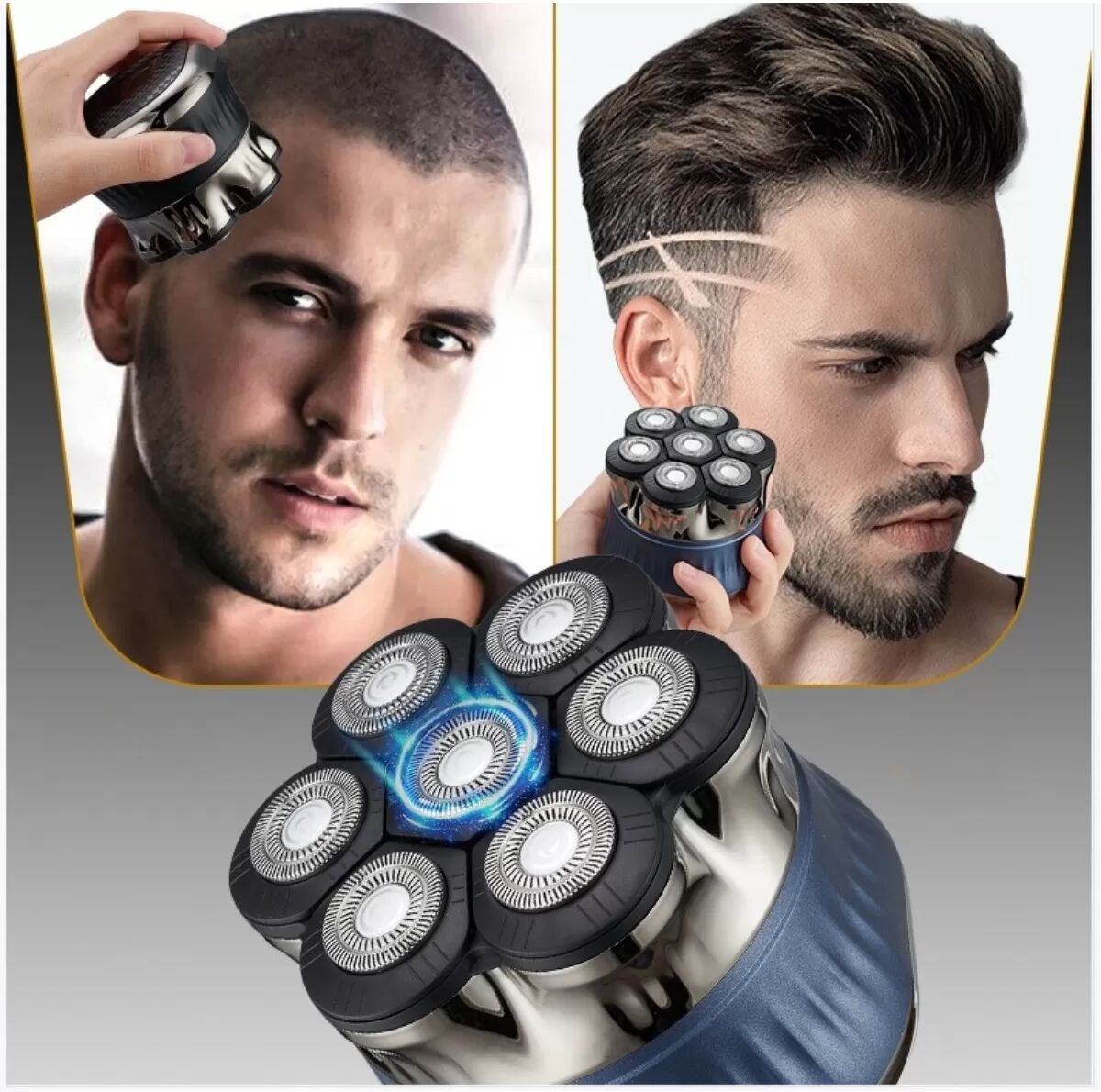 INF 7-Head Floating Electric Shaver — Magnetischer Rasierer für Glatze mit 1200mAh Akku, 2-Geschwindigkeiten, Wasserdicht Schwarz
