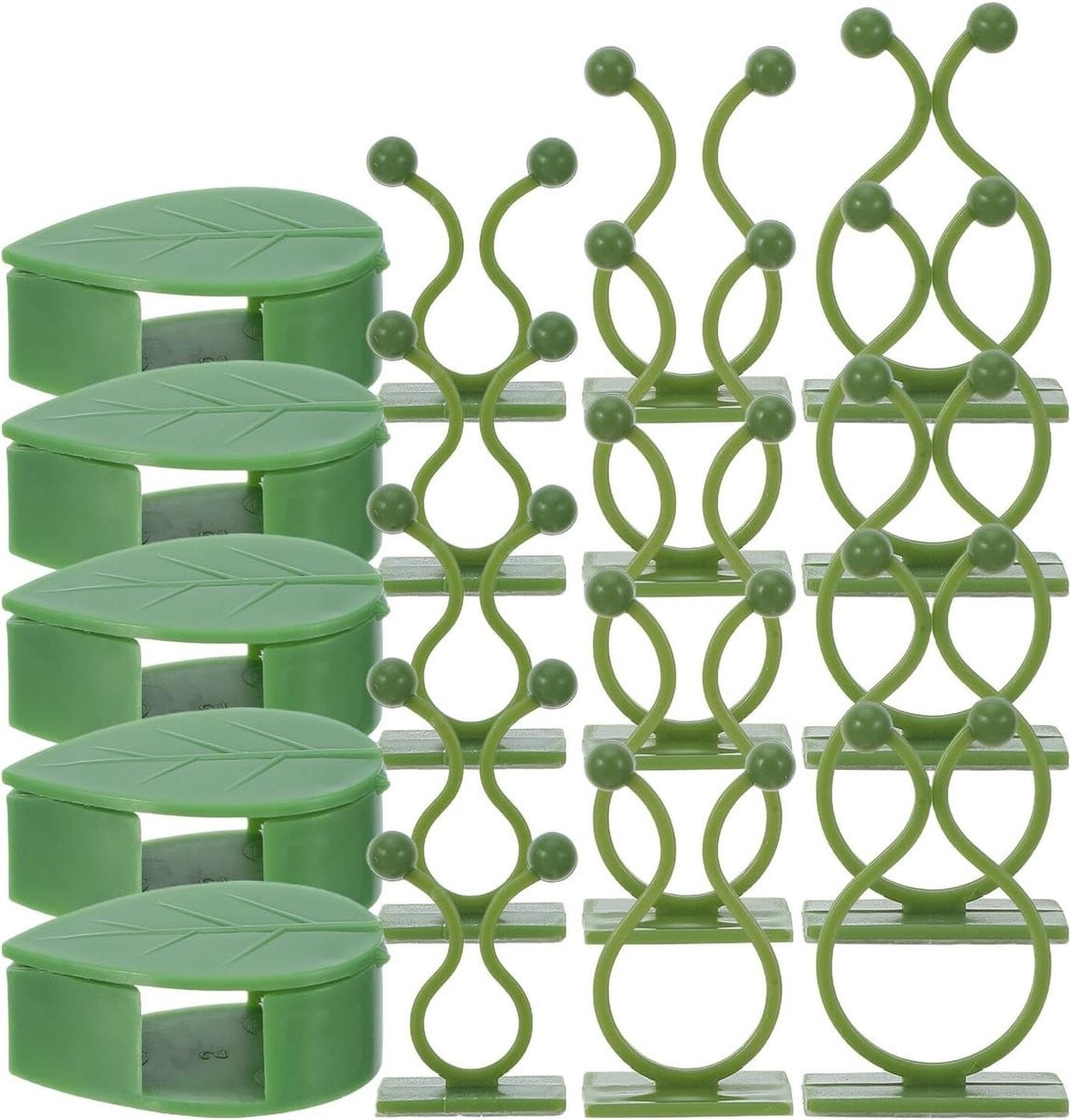 60 stuks zelfklevende groene plantenclips met bladpatroon voor klimplantensteun